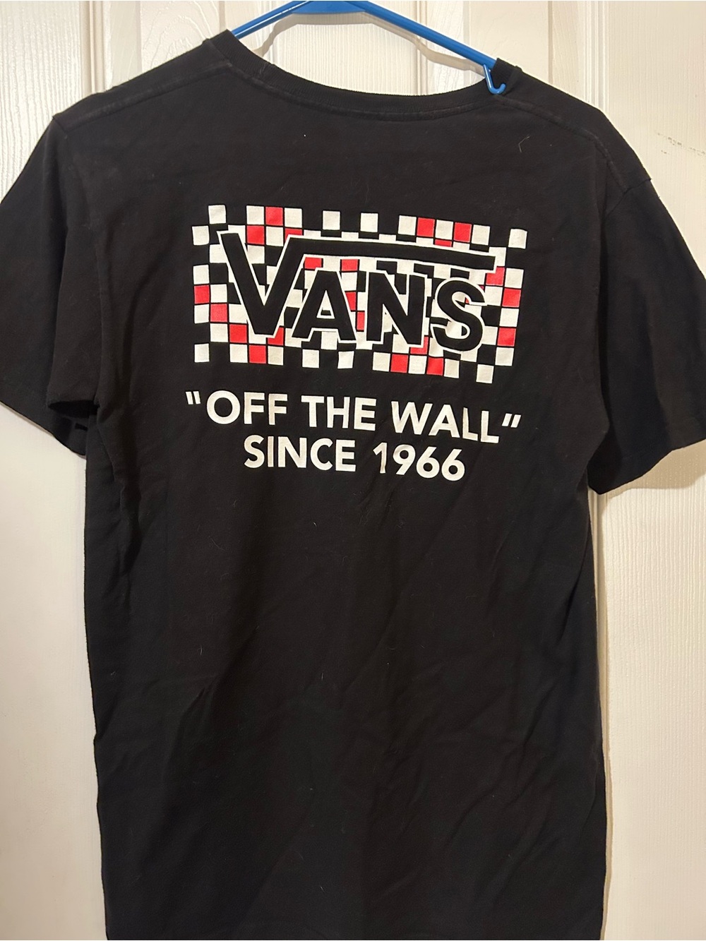 Vans Black Tee with Red & White Checkerboard Logo